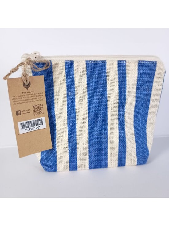 Simple Jumo Handbags - Simple Jumo Blue Stripe Jute Cosmetic Bag Eco Friendly Pouch Organizer NWT